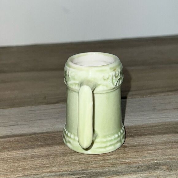 Original Vtg Mini Vase Green Ceramic Pottery Pitcher Toothpick Holder Marked - Picture 6 of 8